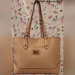 EUC Frye & Co Melissa Tan Vegan Quilted Neutral Boho Travel Work Tote Purse Bag